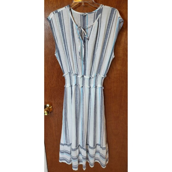 Rails size S Ashlyn Aegean Blue Stripe linen blend dress midi length - Picture 1 of 9